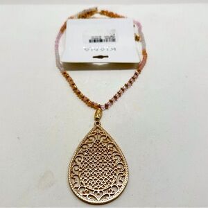 Kiana, Long Pink Crystal Necklace With Gold Filigree Pendant, NOC